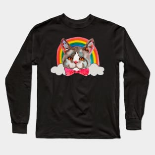 Cat in bow tie with rainbow Long Sleeve T-Shirt